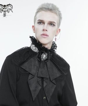 Herren-Krawatte im Gothic-Stil mit Stehkragen und Spitzenspleiß, Schwarz - Gothic Shop