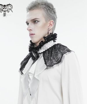 Herren-Krawatte im Gothic-Stil mit Stehkragen und Spitzenspleiß, weiß - Gothic Shop