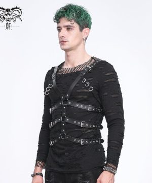 Punk-Geschirr aus Kunstleder mit gekreuzter Schnalle für Herren - Gothic Shop