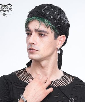 Herren-Punk-Beanie mit Distressed-Pin-Schnürung - Gothic Shop