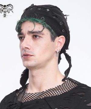 Herren-Mütze mit Punk-Ösen und unbesäumter Schnürung - Gothic Shop