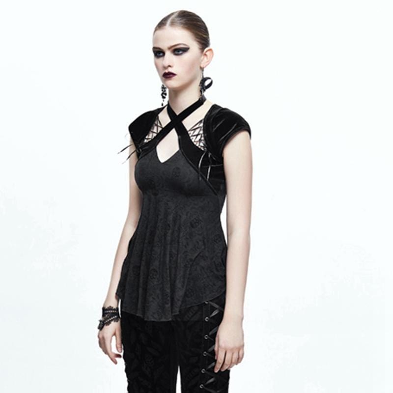 Empireline-T-Shirt mit überkreuzten Trägern für Damen - Gothic Shop