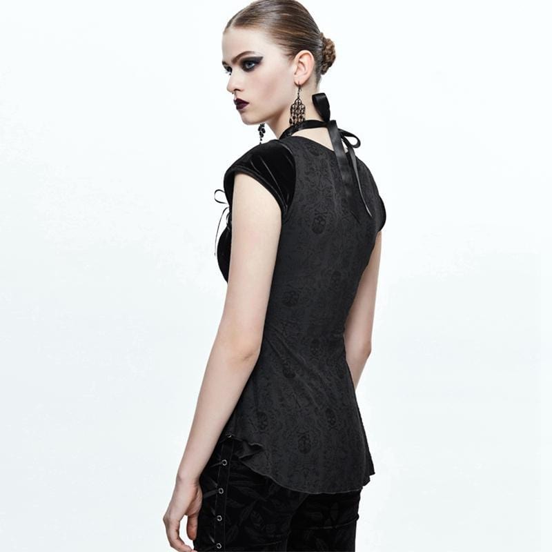 Empireline-T-Shirt mit überkreuzten Trägern für Damen - Gothic Shop