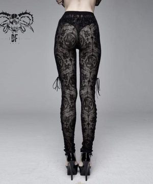 Damen-Gothic-Leggings mit durchsichtiger Blumenspitze - Gothic Shop