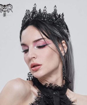 Gothic-Krone aus schwarzem Kristallstein für Damen - Gothic Shop
