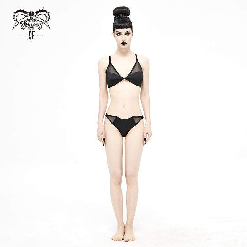 Damen-Triangel-Bikini mit schwarzem Netz-Overlay im Gothic-Stil - Gothic Shop