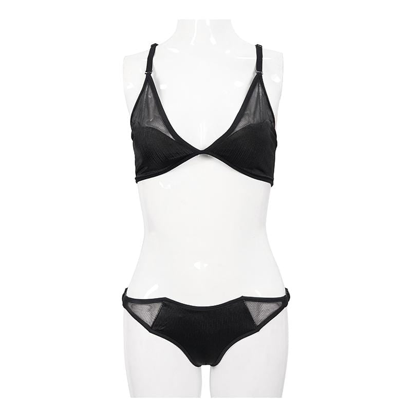 Damen-Triangel-Bikini mit schwarzem Netz-Overlay im Gothic-Stil - Gothic Shop