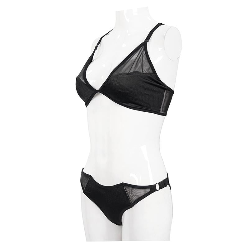 Damen-Triangel-Bikini mit schwarzem Netz-Overlay im Gothic-Stil - Gothic Shop
