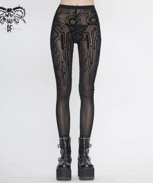 Schwarze, sexy Netz-Spitzen-Leggings im Gothic-Stil für Damen - Gothic Shop
