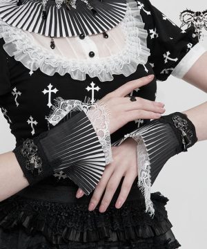 Zweifarbige Gothic-Spitzenhandschuhe für Damen - Gothic Shop