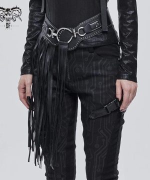 Gothic-Gürtel aus Kunstleder mit elastischen Quasten für Damen - Gothic Shop