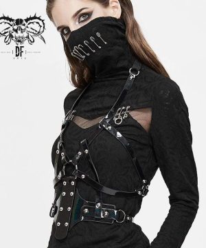 Gothic-Körpergeschirr aus Kunstleder für Damen mit Nieten - Gothic Shop