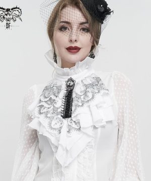 Damen-Kragen mit Rüschen und Gothic-Blumenstickerei - Gothic Shop