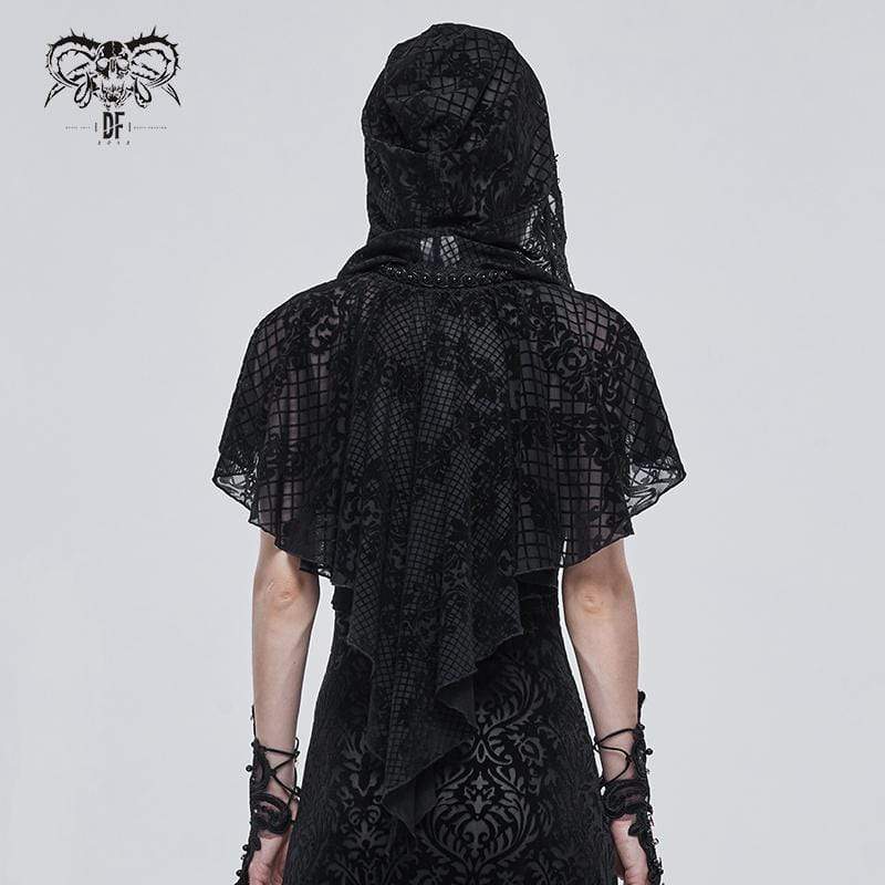 Gothic-Mesh-Umhang mit Blumenmuster für Damen und Kapuze - Gothic Shop