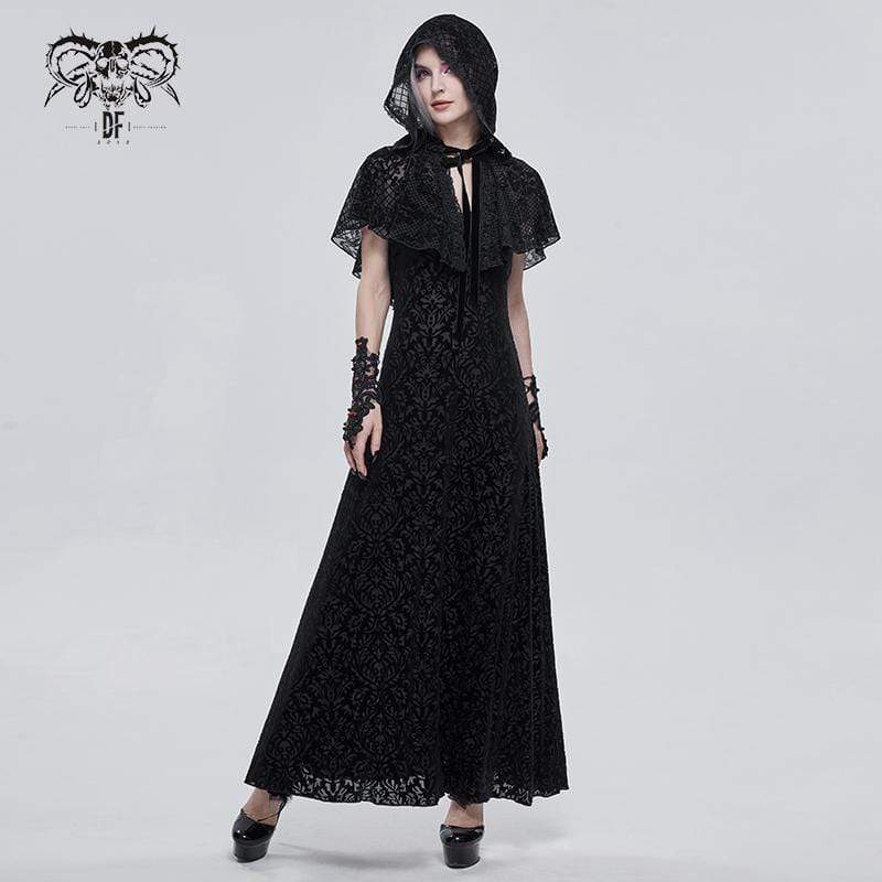 Gothic-Mesh-Umhang mit Blumenmuster für Damen und Kapuze - Gothic Shop