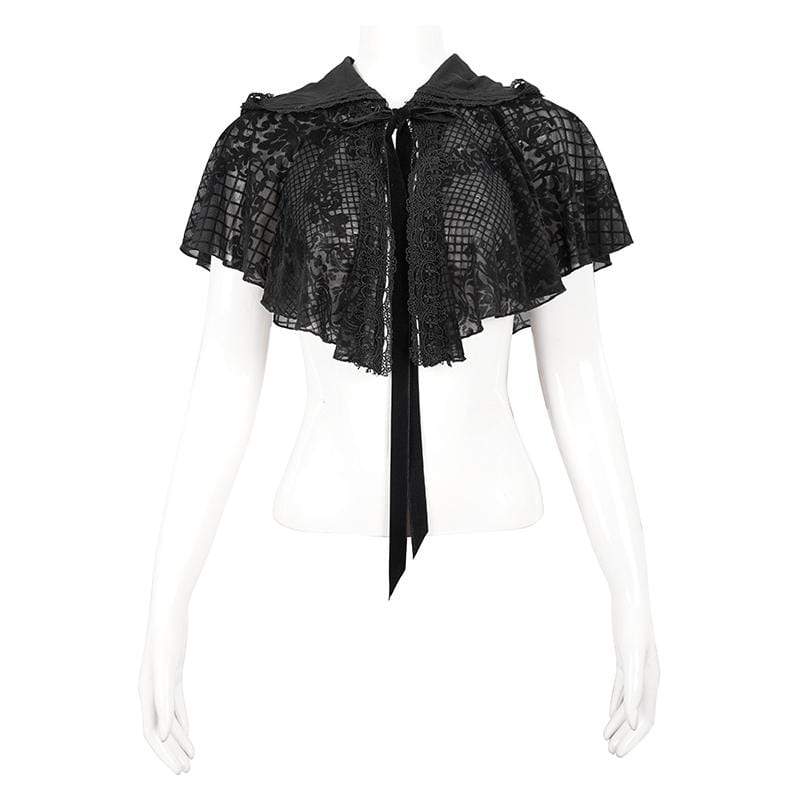 Gothic-Mesh-Umhang mit Blumenmuster für Damen und Kapuze - Gothic Shop