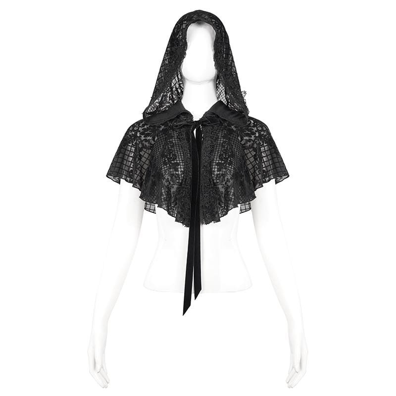 Gothic-Mesh-Umhang mit Blumenmuster für Damen und Kapuze - Gothic Shop