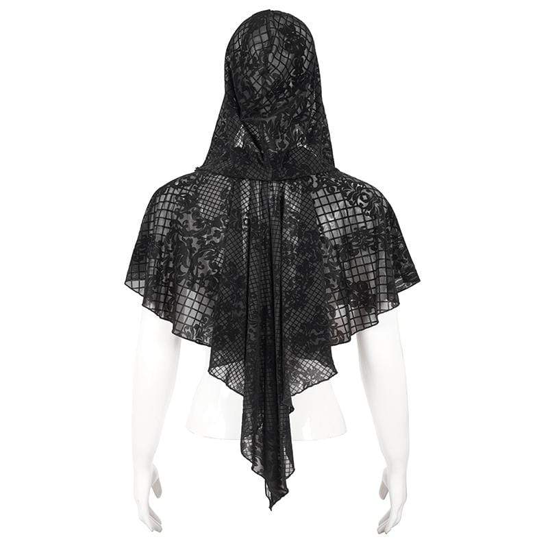Gothic-Mesh-Umhang mit Blumenmuster für Damen und Kapuze - Gothic Shop
