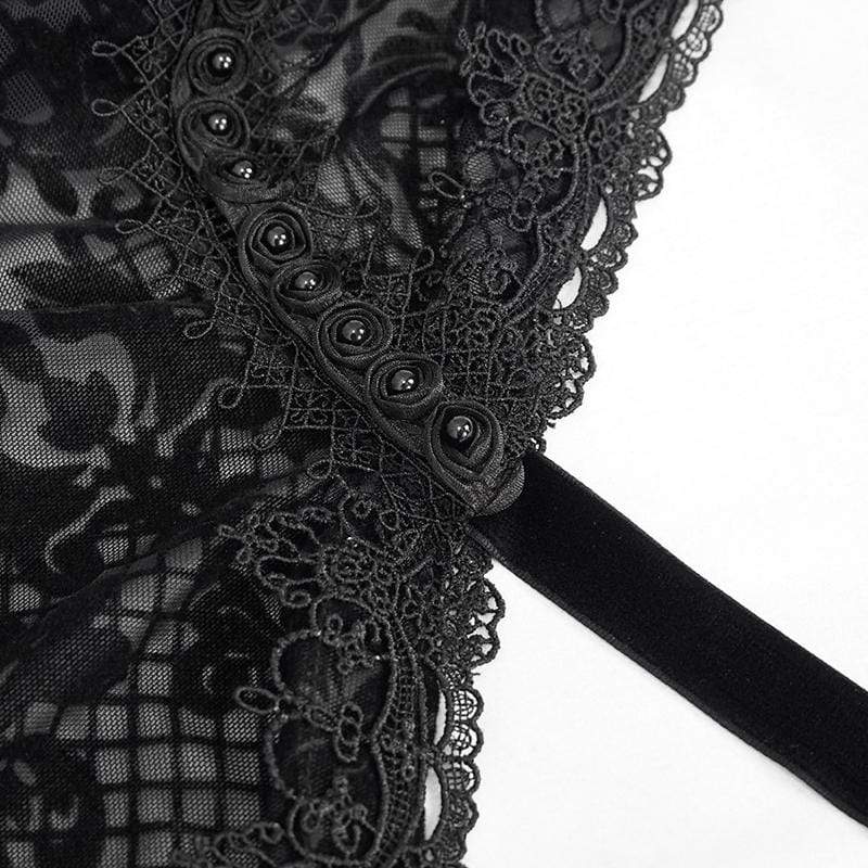 Gothic-Mesh-Umhang mit Blumenmuster für Damen und Kapuze - Gothic Shop