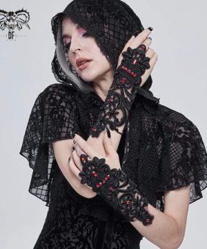 Transparente Gothic-Handschuhe für Damen mit Blumenmuster - Gothic Shop