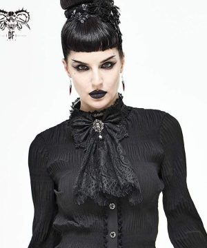 Damen-Krawatte mit Gothic-Spitze und Schleife in Schwarz - Gothic Shop