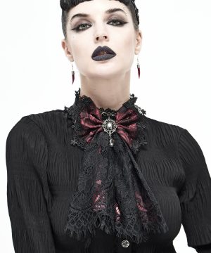 Damen-Kragen aus Gothic-Spitze mit Schleife und Schleife in Rot - Gothic Shop