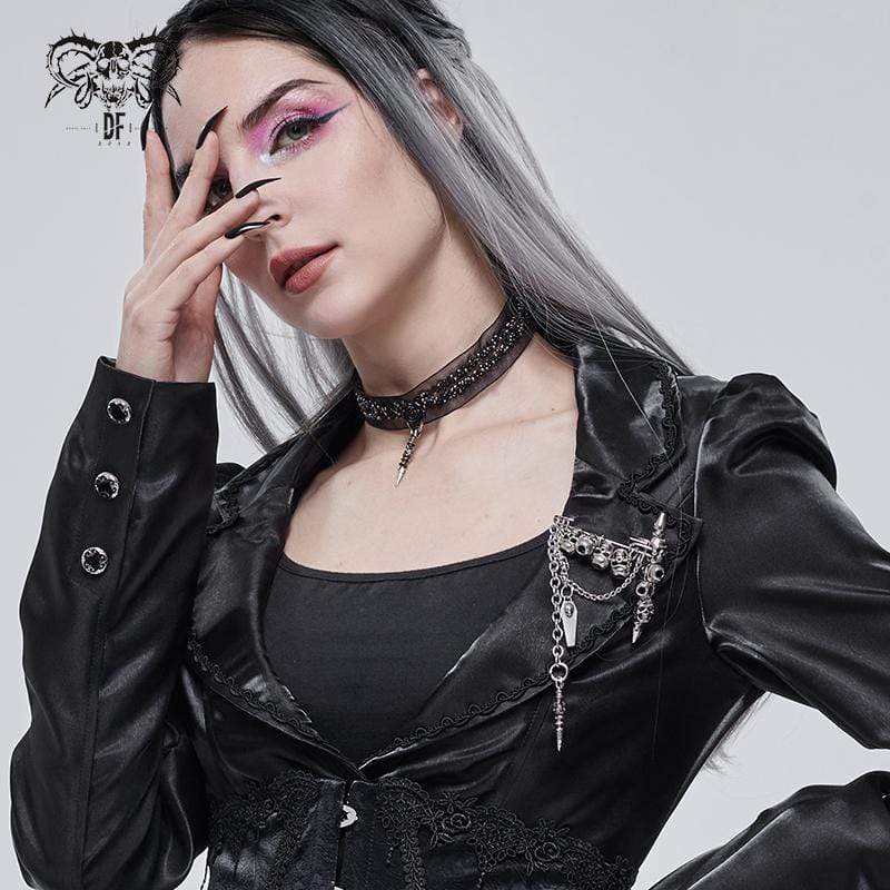 Gothic-Totenkopf-Kettenbrosche für Damen - Gothic Shop
