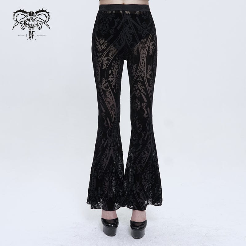 Transparente, ausgestellte Hose mit Gothic-Totem-Print für Damen - Gothic Shop