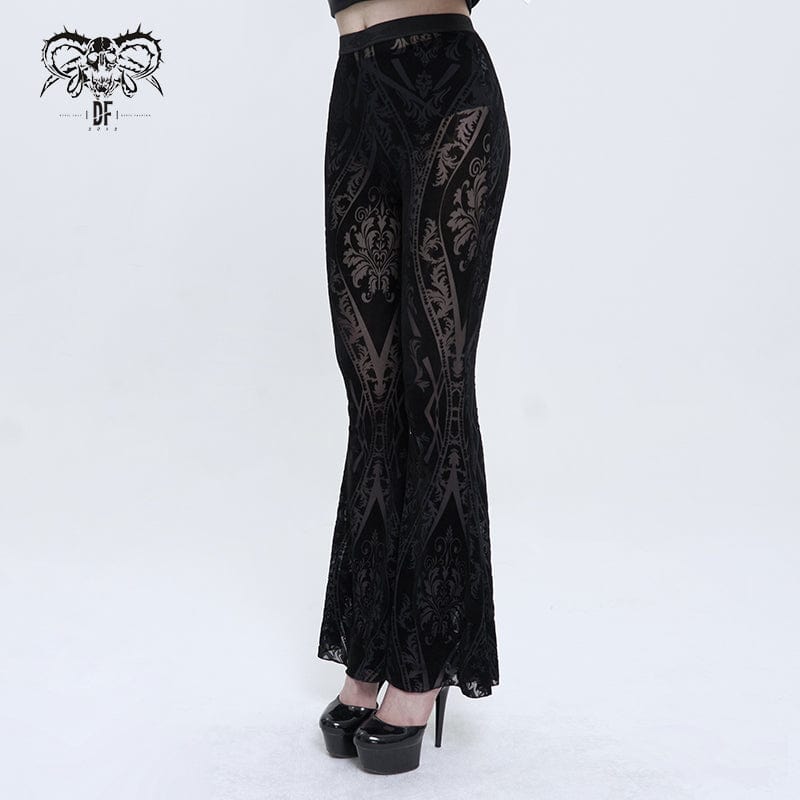 Transparente, ausgestellte Hose mit Gothic-Totem-Print für Damen - Gothic Shop