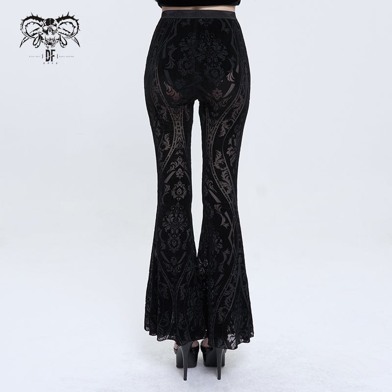 Transparente, ausgestellte Hose mit Gothic-Totem-Print für Damen - Gothic Shop
