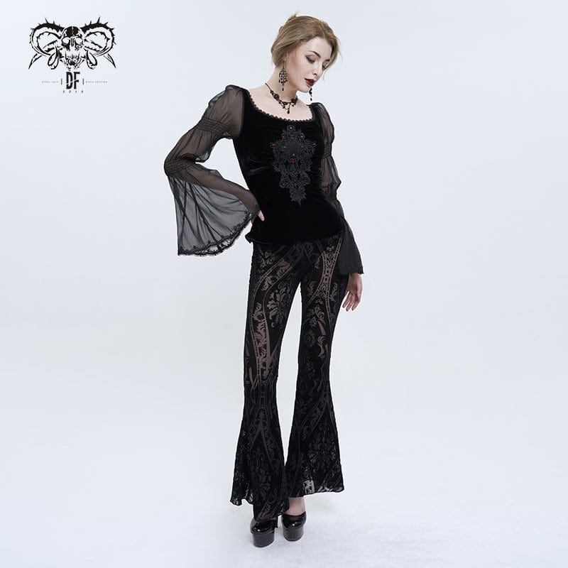 Transparente, ausgestellte Hose mit Gothic-Totem-Print für Damen - Gothic Shop