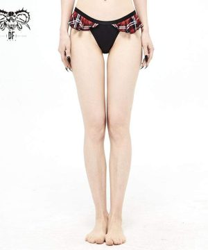 Freche Grunge-Bikinihose für Damen in Schwarz mit Schottenkaro-Rüschen - Gothic Shop