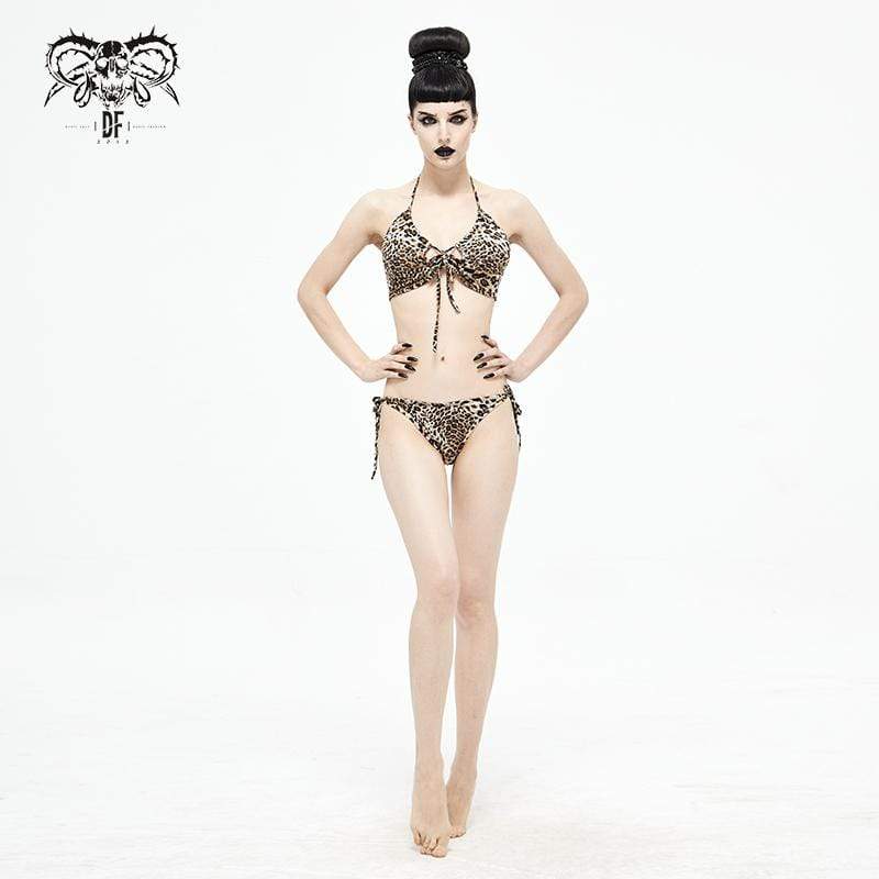 Neckholder-Bikini mit seitlichem Bindeband für Damen im Grunge-Leopardenmuster - Gothic Shop