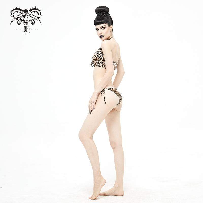 Neckholder-Bikini mit seitlichem Bindeband für Damen im Grunge-Leopardenmuster - Gothic Shop