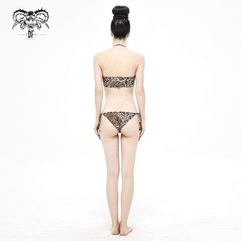 Neckholder-Bikini mit seitlichem Bindeband für Damen im Grunge-Leopardenmuster - Gothic Shop