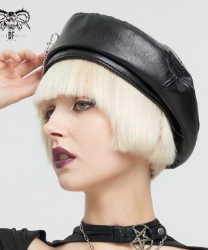 Damen-Punk-Clips-Hut aus Kunstleder - Gothic Shop