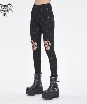Damen-Leggings mit Punk-Ausschnitt und Spaghettiträgern - Gothic Shop