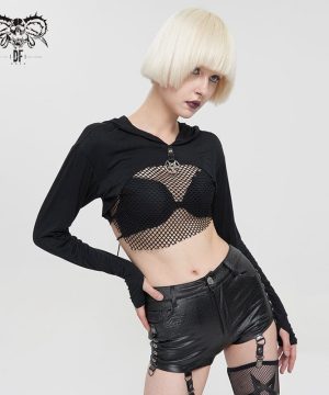 Punk Strappy Mesh Splice Cape für Damen - Gothic Shop