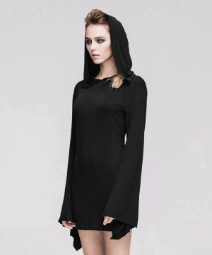 Kurzes Gothic-Kleid für Damen mit Trompetenärmeln - Gothic Shop