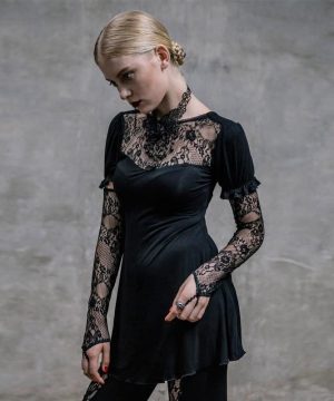 Kurzes Punk-Kleid für Damen mit Juliet-Ärmeln - Gothic Shop