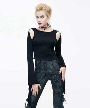 Kurzes Punk-Top für Damen mit Cutaway-Schultern - Gothic Shop
