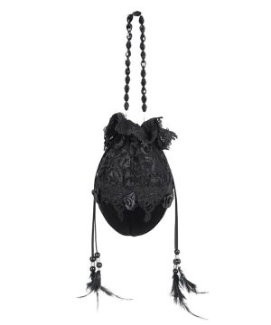 Damen-Minitasche im Gothic-Stil mit Spitzenspleiß und Perlen - Gothic Shop