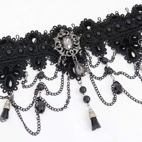 Victorian Gothic choker for women in black with wide bow lace - Gothic Shop
