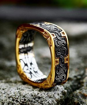 Herren-Punk-Kontrastfarben-Quadratring - Gothic Shop