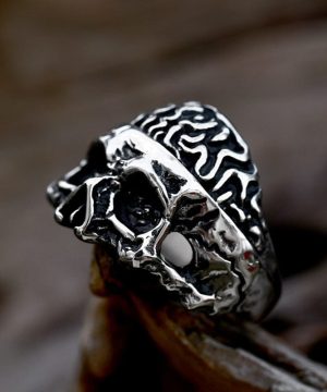 Punk-Ring mit halbem Gesicht und Totenkopf für Herren - Gothic Shop