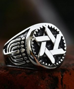 Herren-Punk-Ring mit ausgehöhltem Stern und Wellenmuster - Gothic Shop