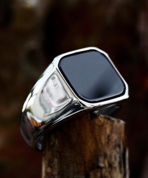 Herren-Punk-Quadrat-Glanzring - Gothic Shop