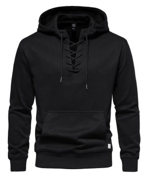 Einfarbige Punk-Hoodies mit Riemchenmuster für Herren - Gothic Shop