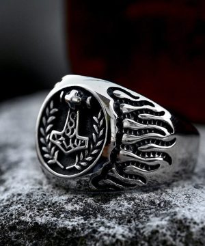 Herren-Punk-Thorshammer-Feuerring - Gothic Shop