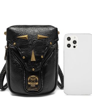 Unisex-Minitasche mit Steampunk-Totenkopfbesatz - Gothic Shop